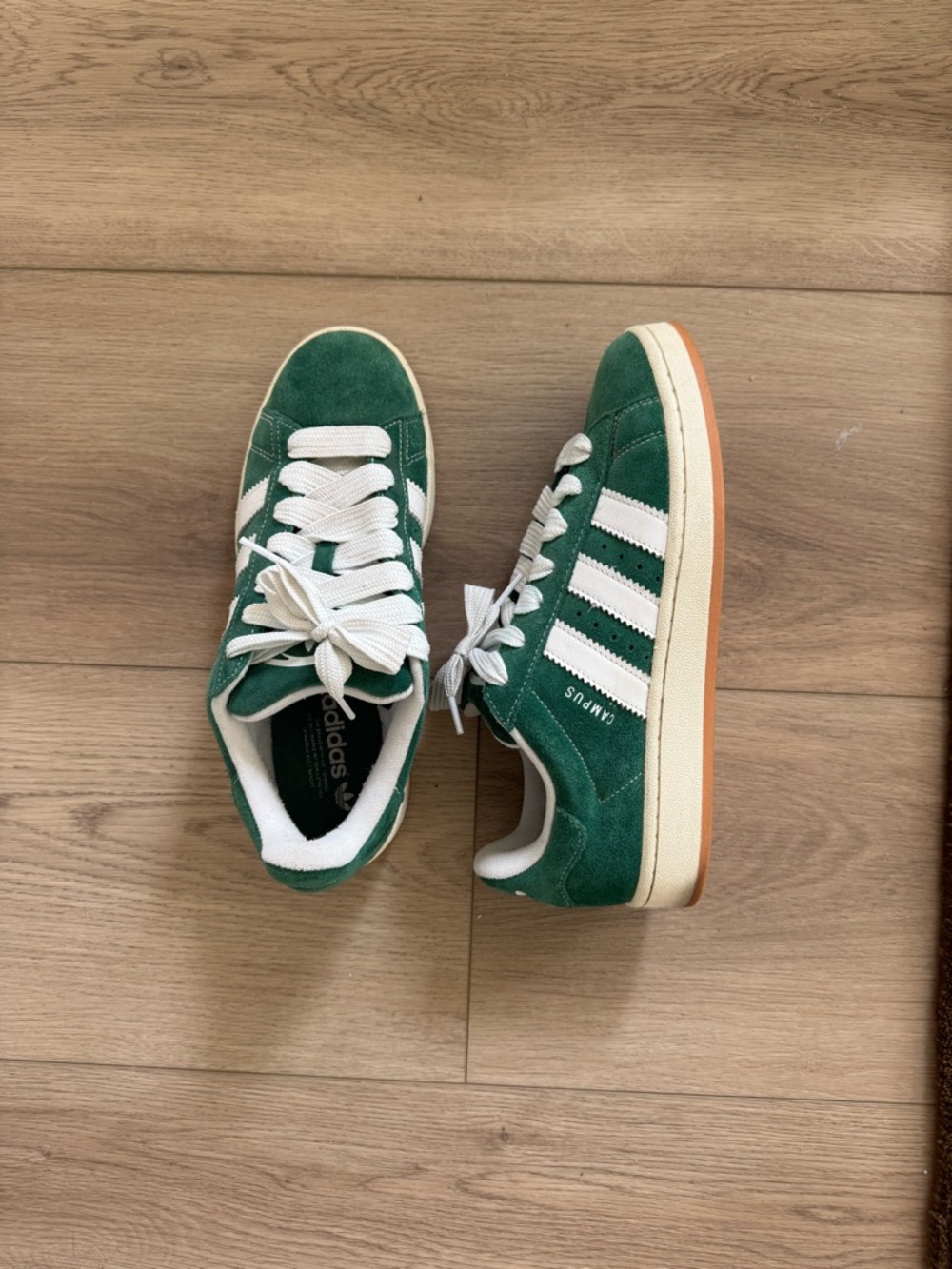 adidas Green Suede Campus Sneakers with White Stripes - Picture 4 of 4